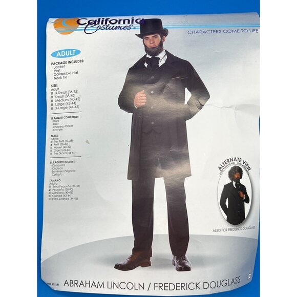 Abraham Lincoln & Frederick Douglass Costume Set Adult Size Medium  Includes Jac - Picture 1 of 12